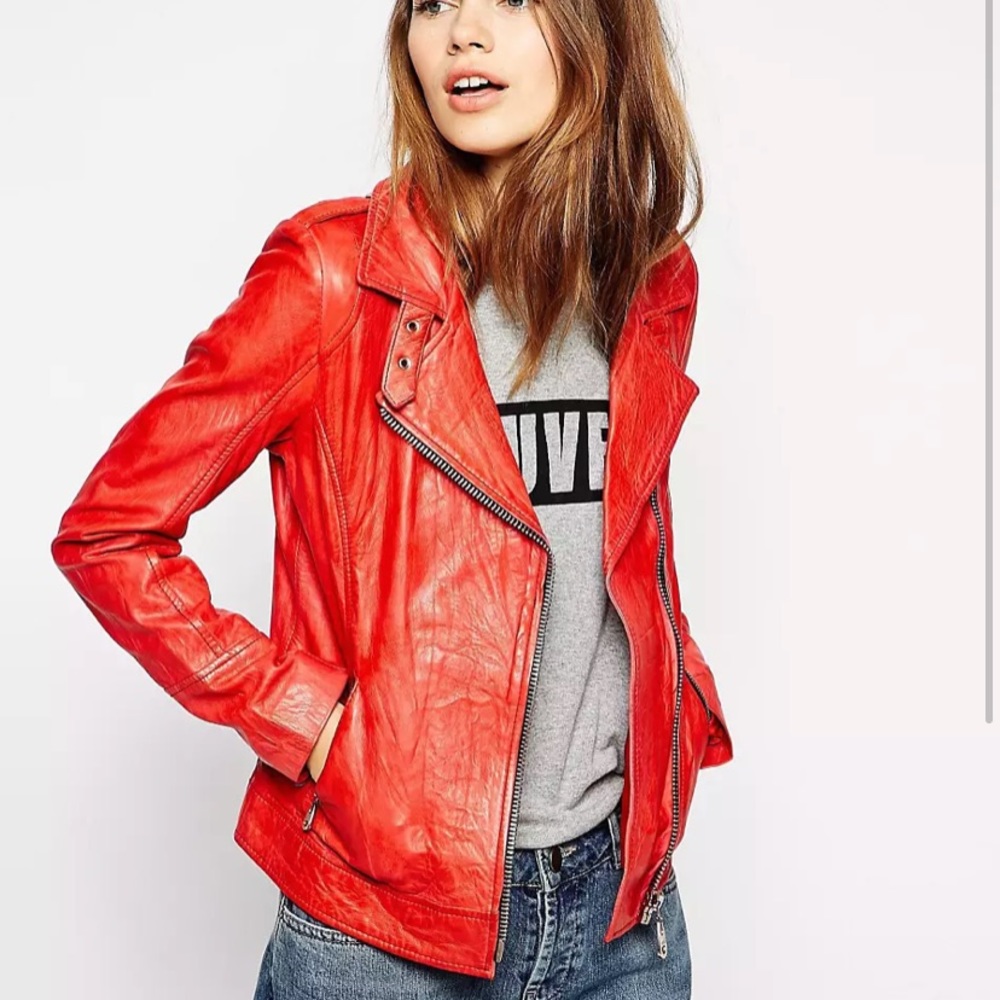 Doma Cherry Red Moto Jacket Small
